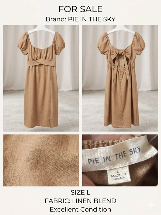 Backless Tie-Back Midi Dress in Tan - Picture 2 of 7